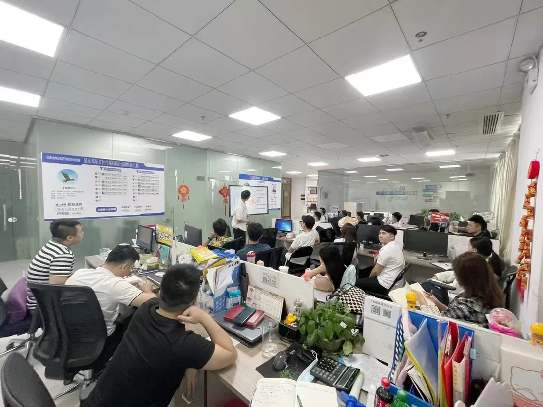 入境游现场辅导，团队在办公区听讲交流